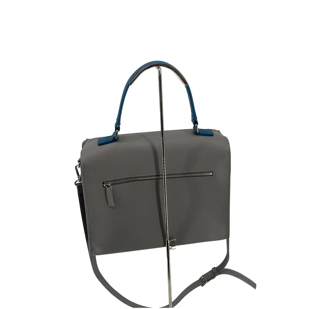 Lancaster Paris Colorblock Saffiano Leather Structured Satchel Bag grey burgundy